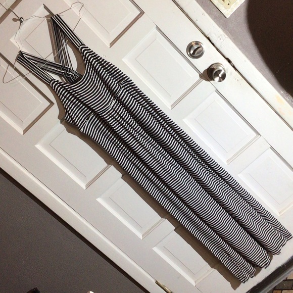 Calvin Klein Black and White Striped Maxi Dress - Picture 1 of 8